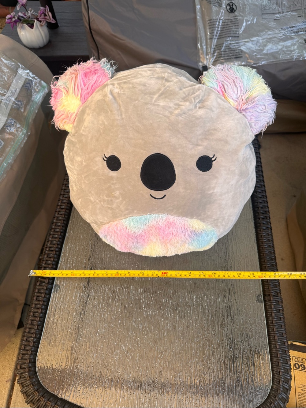 Squishmallows Beige Koala Pillow with Pastel Rainbow Accents